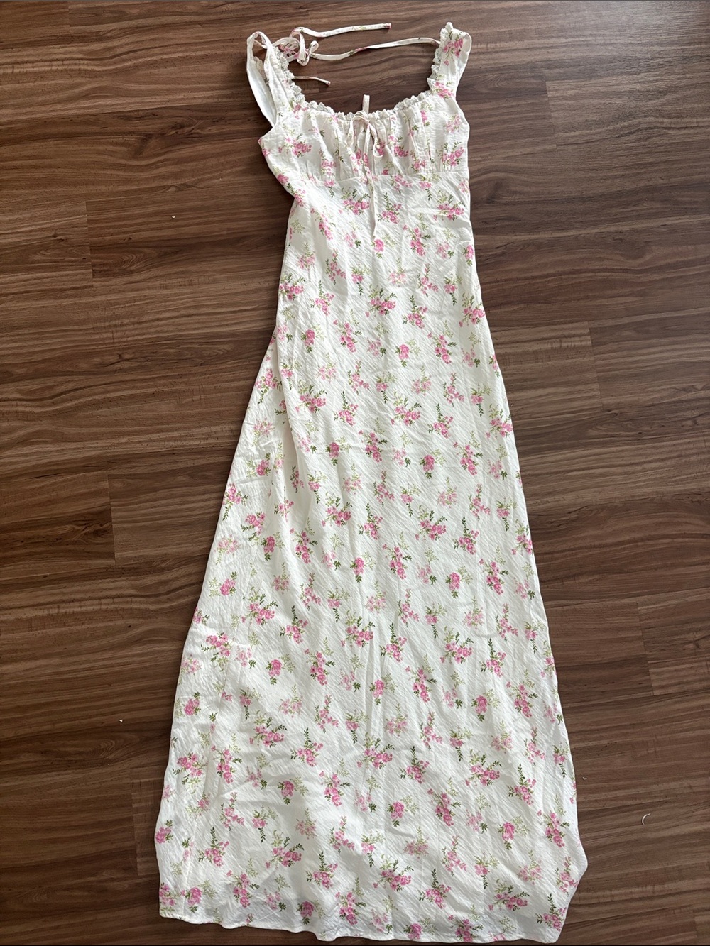 Latest scoop White Floral Maxi Dress with Pink Rose Print
